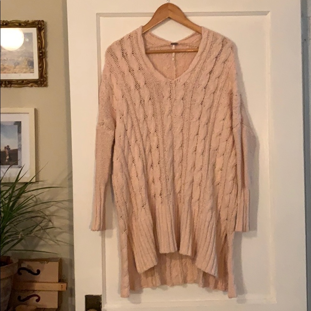 FP Oversize pink cable knit sweater